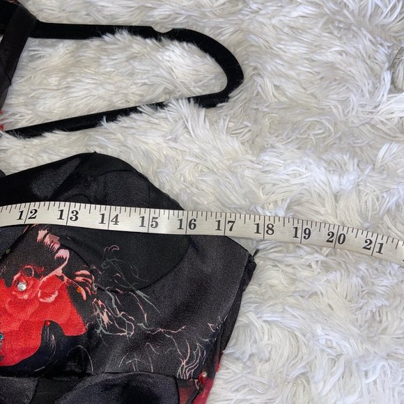 Paraf Sweetheart Halter Maxi Dress Size 12 (42EU) Black Red Floral Satin Jewels - Picture 7 of 12